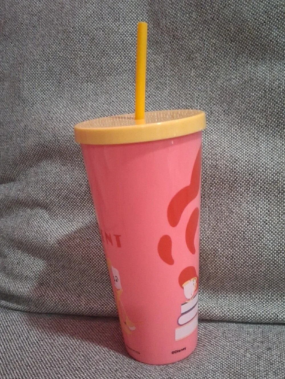 Disney Belle Pink Tumbler with Yellow Lid and Straw